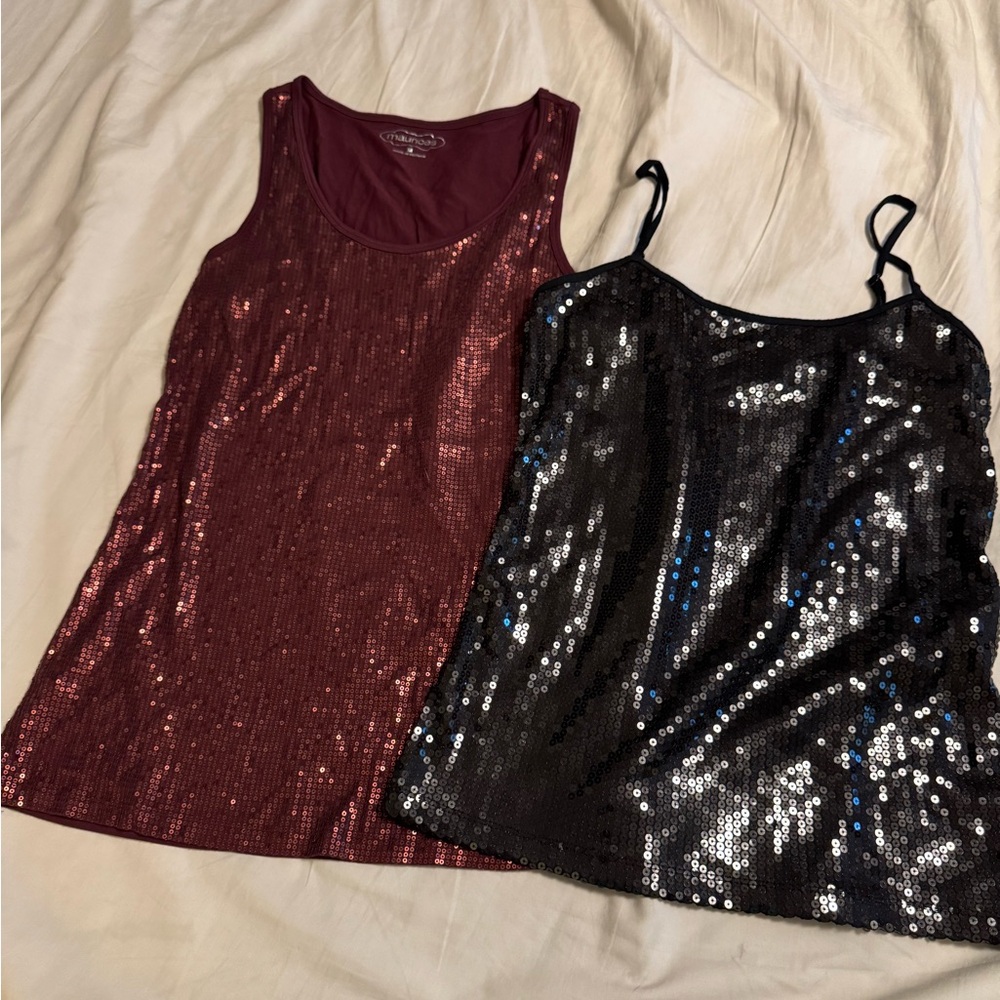 Burgundy and Black Sequin Tank Tops